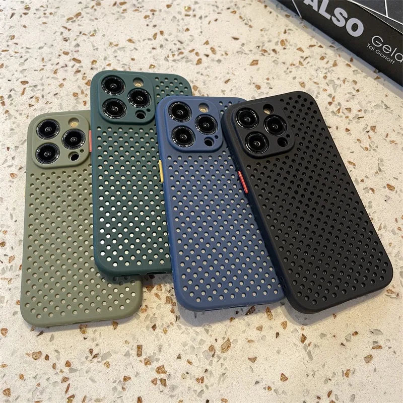 Breathable Cooling Phone Case For iPhone 17 Air 16 E 15 14 Plus 13 12 11 Pro Max Heat Dissipation Soft Silicone Shockproof Cover