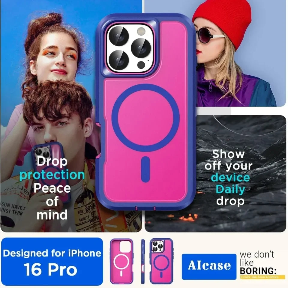 Luxury Ott Magnetic Armor Cases for IPhone 17 16 15 14 Plus 13 12 11 Pro Max Box Shockproof Charging Heavy Duty Protect Cover