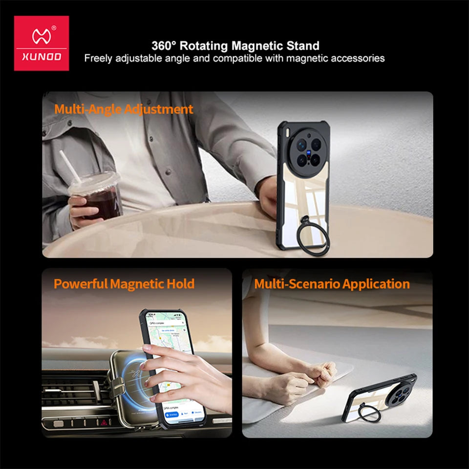 XUNDD Case For VIVO X300 X300 Pro X300 Ultra Shockproof Airbag Cover with Magnetic Stand Kickstand PC+TPU Clear Funda Capinha