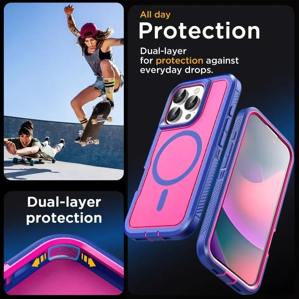 Luxury Ott Magnetic Armor Cases for IPhone 17 16 15 14 Plus 13 12 11 Pro Max Box Shockproof Charging Heavy Duty Protect Cover