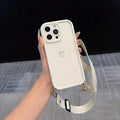 Gold Love Heart With Adjustable Hanging Rope Portable Phone Case For iPhone 17 16 15 14 13 12 11 Pro Max Air 16E X XR XS Cover